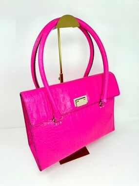 Kate Spade Sinclair Orchard Valley Pink Sapphire Croc-Embossed Shoulder Bag Tote